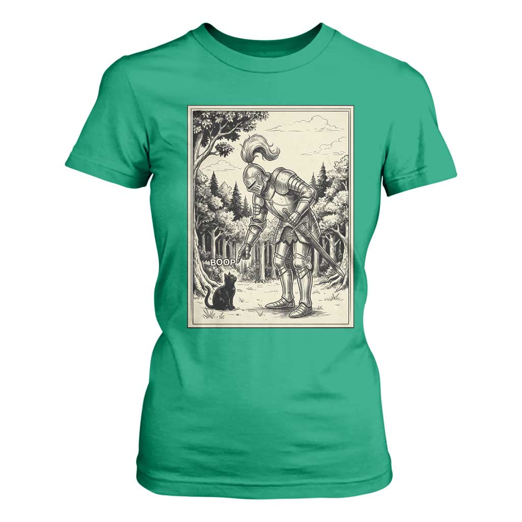 Funny Medieval Knight Boop Black Cat T Shirt For Women Renaissance Fantasy Cat Lover