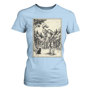 Funny Medieval Knight Boop Black Cat T Shirt For Women Renaissance Fantasy Cat Lover