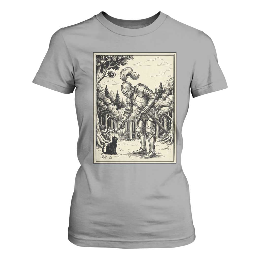 Funny Medieval Knight Boop Black Cat T Shirt For Women Renaissance Fantasy Cat Lover