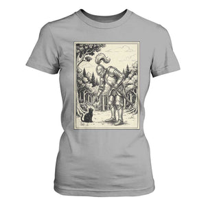 Funny Medieval Knight Boop Black Cat T Shirt For Women Renaissance Fantasy Cat Lover