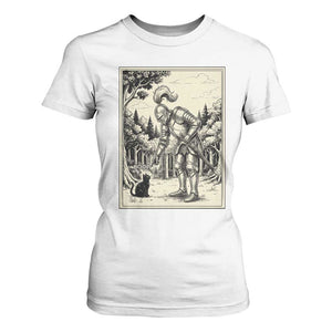 Funny Medieval Knight Boop Black Cat T Shirt For Women Renaissance Fantasy Cat Lover