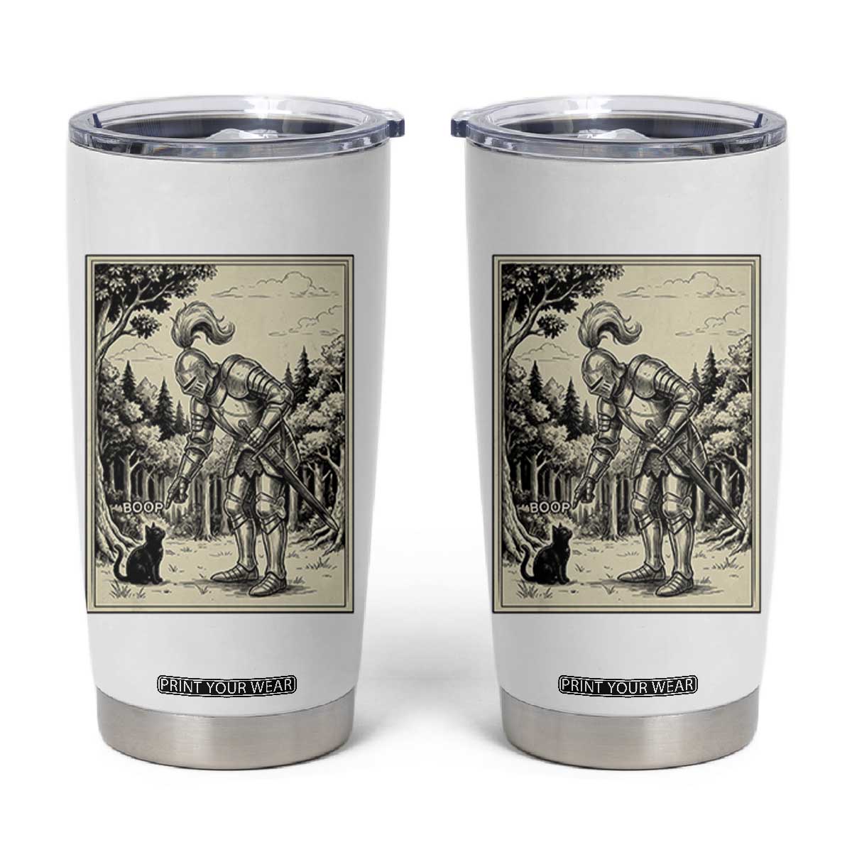 Funny Medieval Knight Boop Black Cat Tumbler Cup Renaissance Fantasy Cat Lover TS12 White Print Your Wear