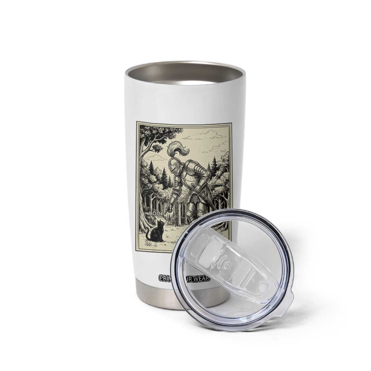 Funny Medieval Knight Boop Black Cat Tumbler Cup Renaissance Fantasy Cat Lover