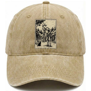 Funny Medieval Knight Boop Black Cat Washed Cotton Baseball Cap Renaissance Fantasy Cat Lover