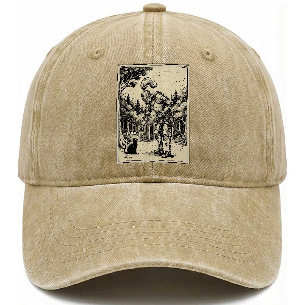 Funny Medieval Knight Boop Black Cat Washed Cotton Baseball Cap Renaissance Fantasy Cat Lover TS12 Print Your Wear