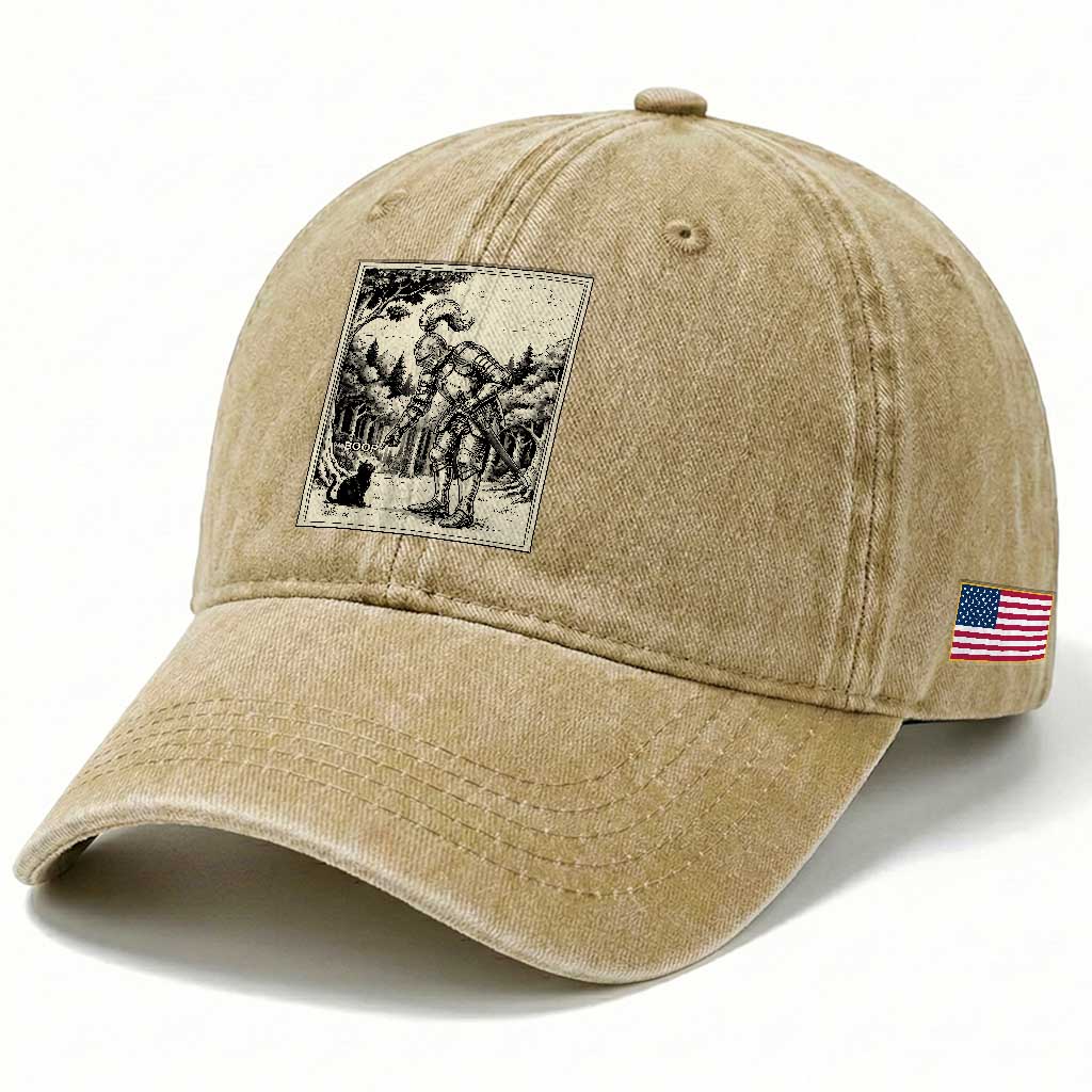 Funny Medieval Knight Boop Black Cat Washed Cotton Baseball Cap Renaissance Fantasy Cat Lover