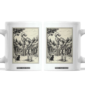 Funny Medieval Knight Boop Black Cat Coffee Mug Renaissance Fantasy Cat Lover