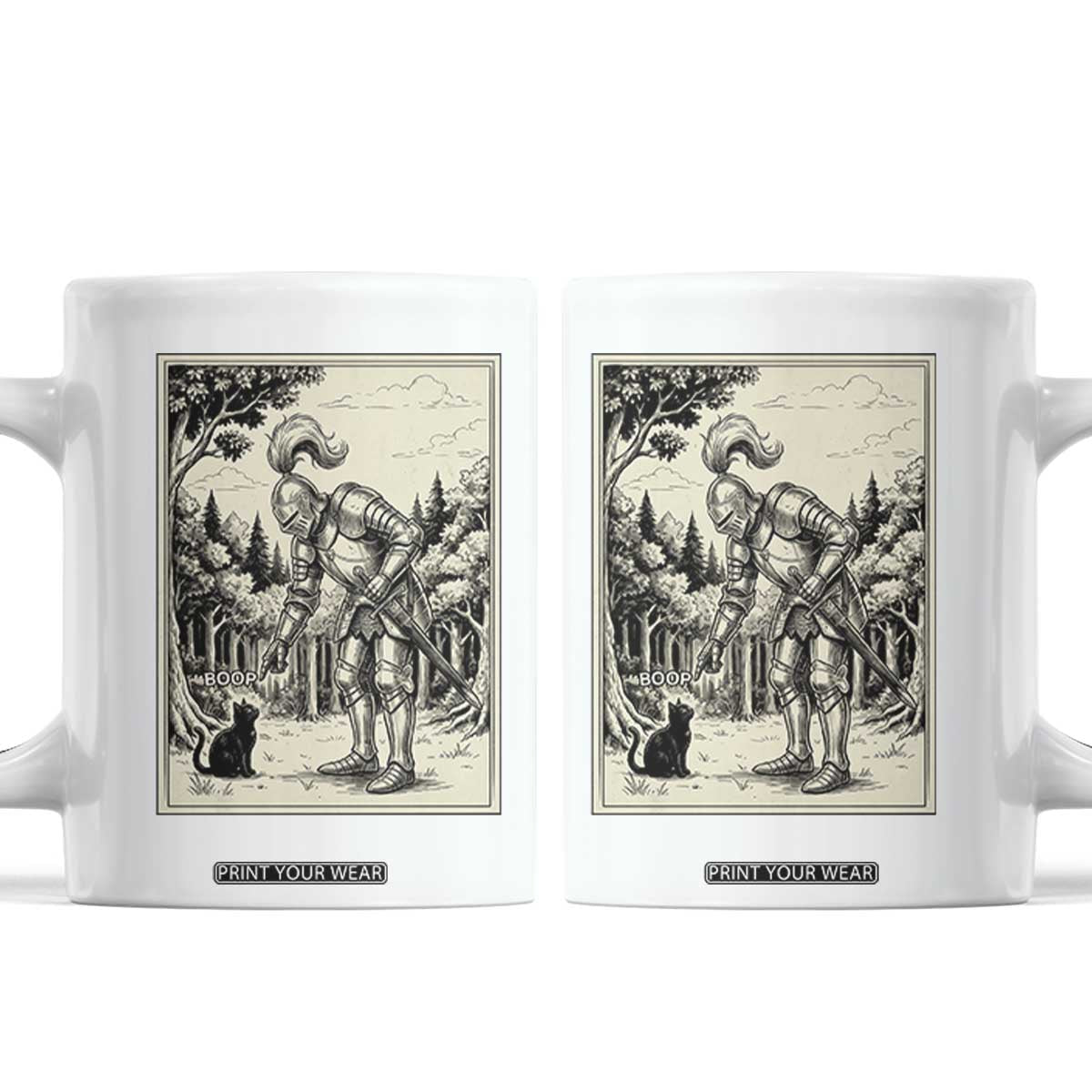 Funny Medieval Knight Boop Black Cat Coffee Mug Renaissance Fantasy Cat Lover TS12 White Print Your Wear