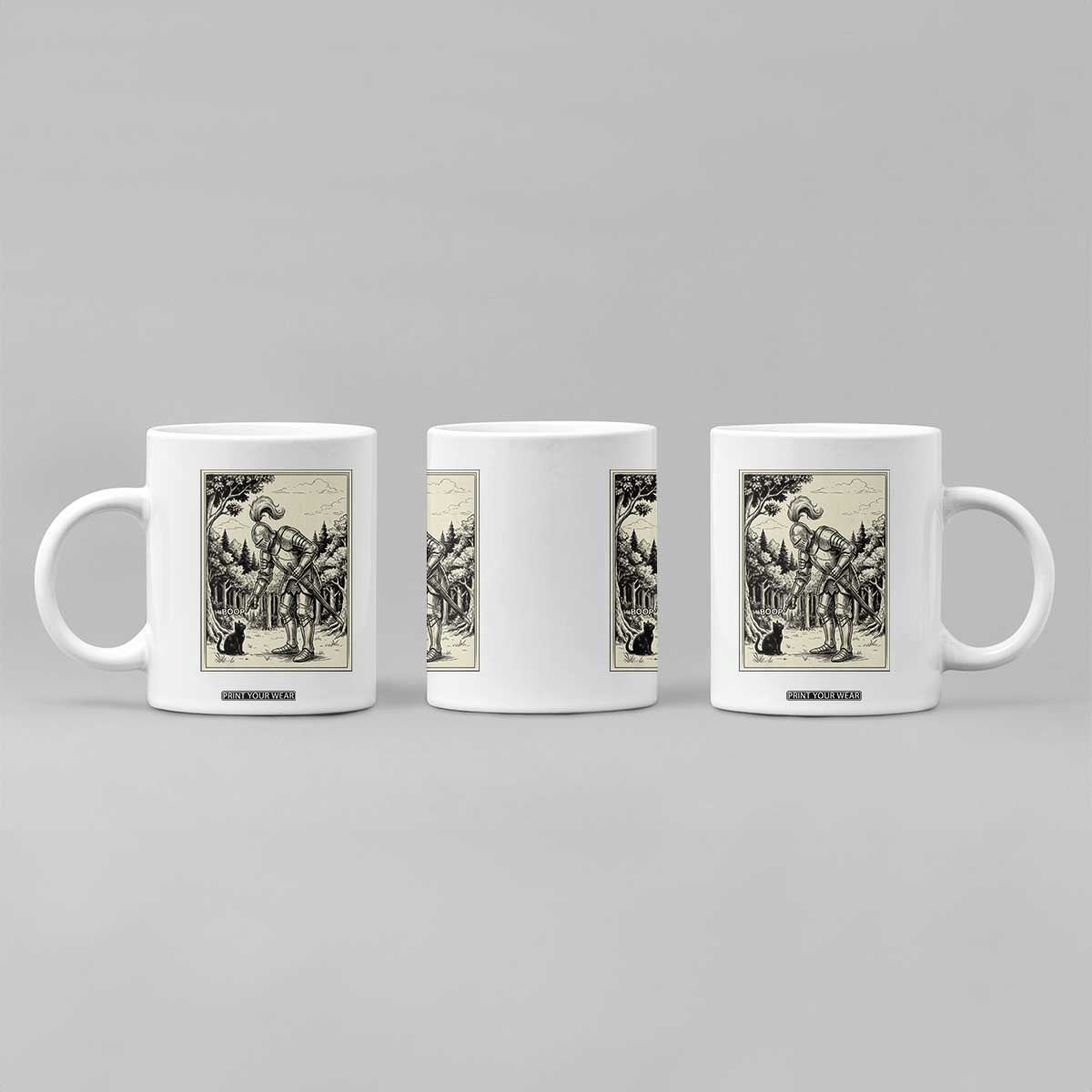 Funny Medieval Knight Boop Black Cat Coffee Mug Renaissance Fantasy Cat Lover
