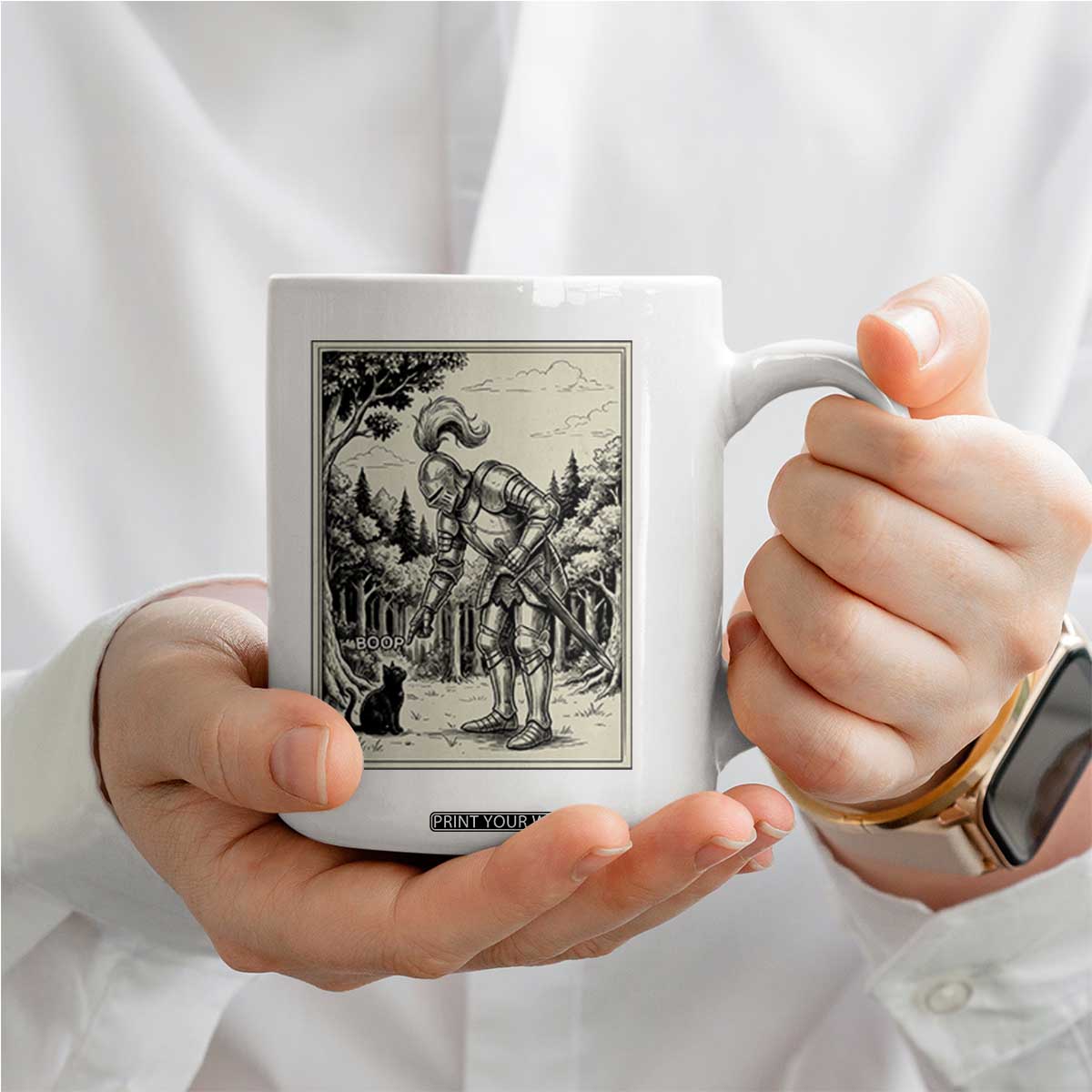 Funny Medieval Knight Boop Black Cat Coffee Mug Renaissance Fantasy Cat Lover