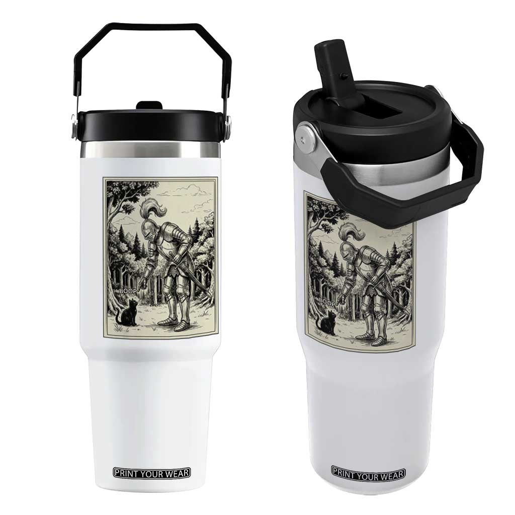 Funny Medieval Knight Boop Black Cat Flip Straw Tumbler Renaissance Fantasy Cat Lover TS12 One Size: 30 oz White Print Your Wear