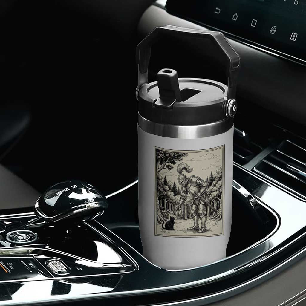 Funny Medieval Knight Boop Black Cat Flip Straw Tumbler Renaissance Fantasy Cat Lover