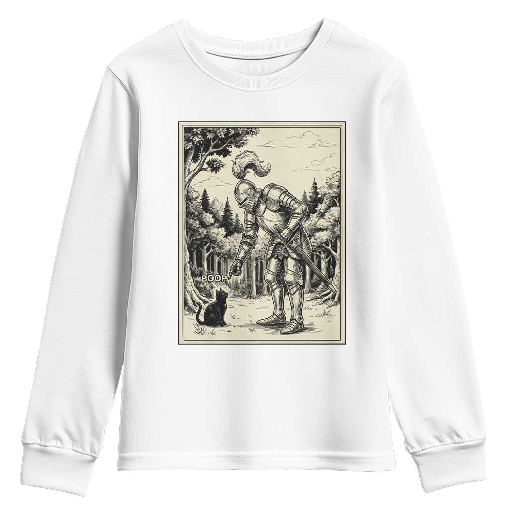 Funny Medieval Knight Boop Black Cat Youth Sweatshirt Renaissance Fantasy Cat Lover TS12 White Print Your Wear