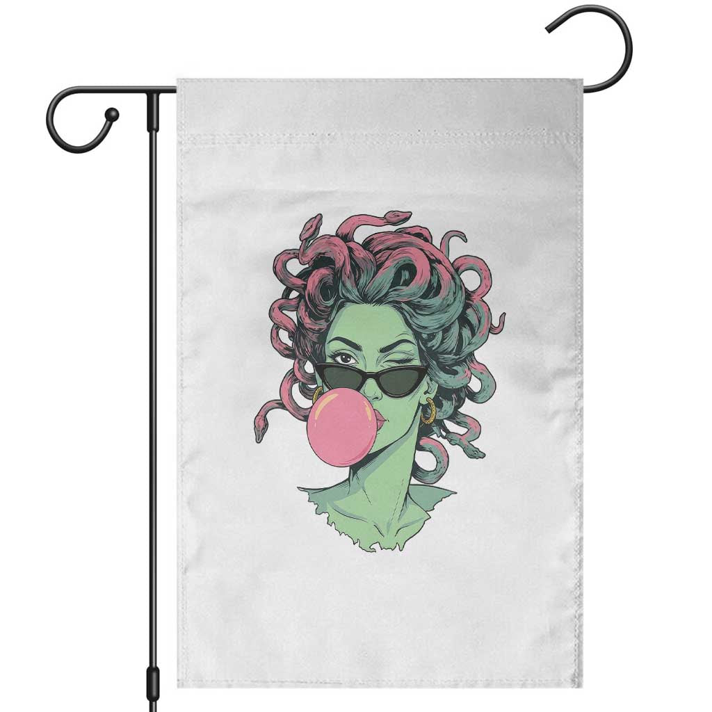 Winking Medusa In Sunglasses Blowing Bubble Gum Garden Flag Funny Greek Mythology Pop Art TS12 White Print Your Wear