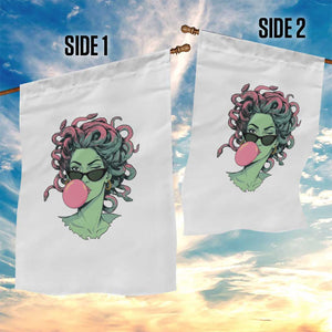 Winking Medusa In Sunglasses Blowing Bubble Gum Garden Flag Funny Greek Mythology Pop Art