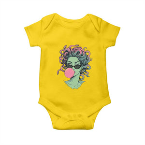 Winking Medusa In Sunglasses Blowing Bubble Gum Baby Onesie Funny Greek Mythology Pop Art