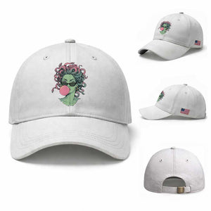 Winking Medusa In Sunglasses Blowing Bubble Gum Baseball Cap Funny Greek Mythology Pop Art
