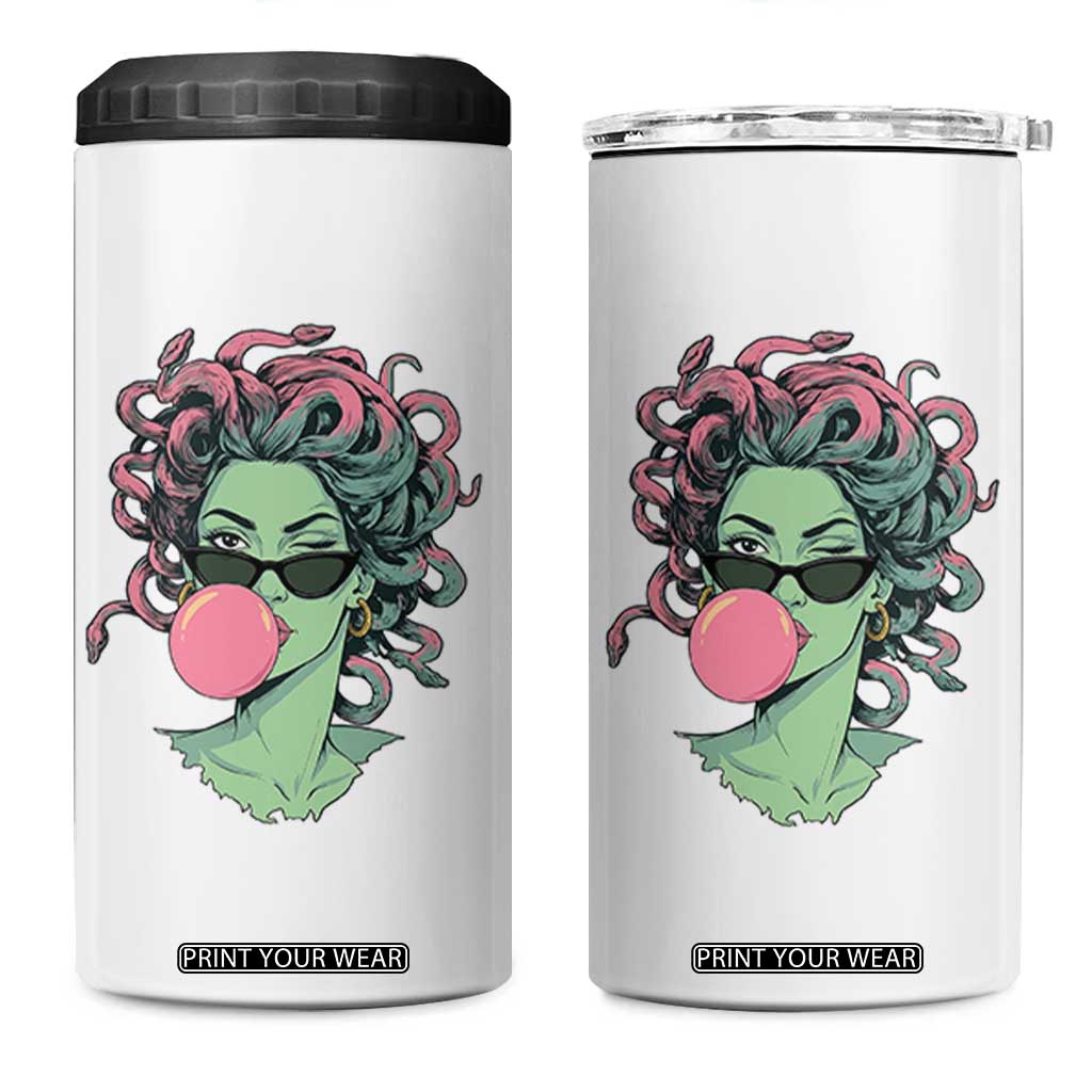 Winking Medusa In Sunglasses Blowing Bubble Gum 4 in 1 Can Cooler Tumbler Funny Greek Mythology Pop Art TS12 One Size: 16 oz White Print Your Wear