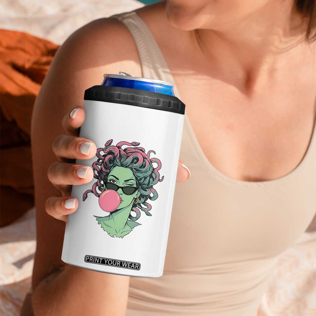 Winking Medusa In Sunglasses Blowing Bubble Gum 4 in 1 Can Cooler Tumbler Funny Greek Mythology Pop Art