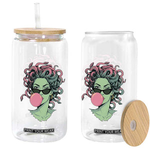 Winking Medusa In Sunglasses Blowing Bubble Gum Glass Can Funny Greek Mythology Pop Art