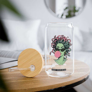 Winking Medusa In Sunglasses Blowing Bubble Gum Glass Can Funny Greek Mythology Pop Art