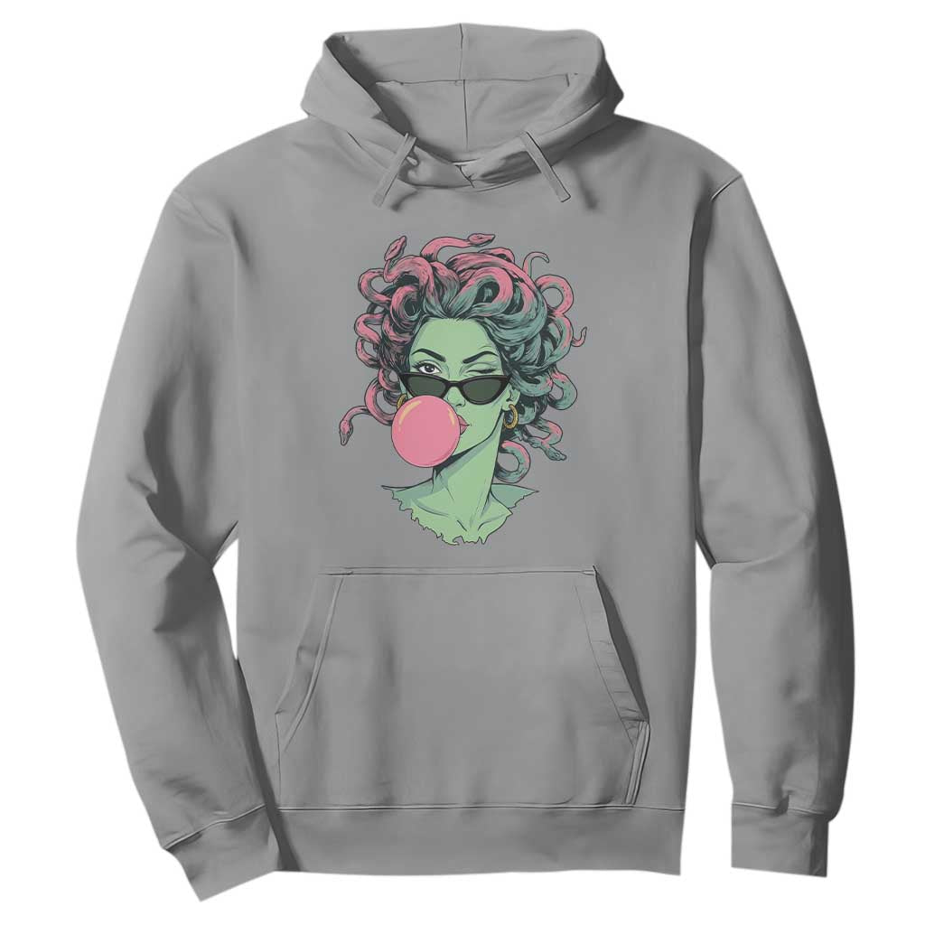 Winking Medusa In Sunglasses Blowing Bubble Gum Hoodie Funny Greek Mythology Pop Art