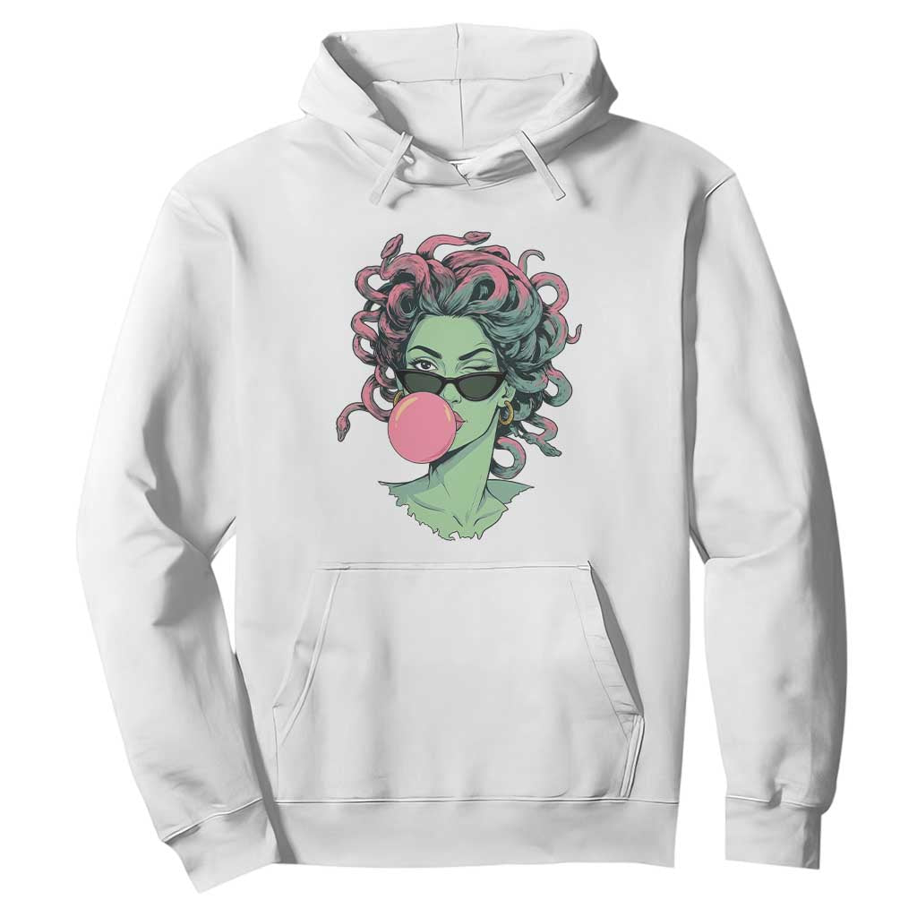 Winking Medusa In Sunglasses Blowing Bubble Gum Hoodie Funny Greek Mythology Pop Art TS12 White Print Your Wear