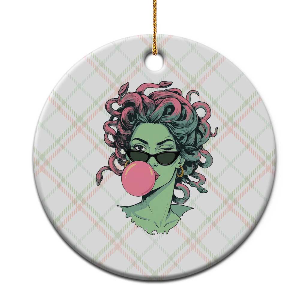 Winking Medusa In Sunglasses Blowing Bubble Gum Ceramic Ornament Funny Greek Mythology Pop Art