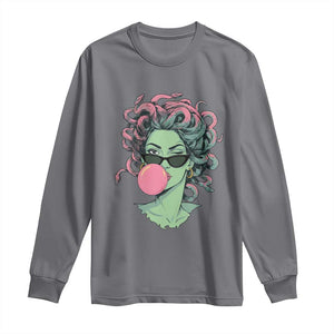 Winking Medusa In Sunglasses Blowing Bubble Gum Long Sleeve Shirt Funny Greek Mythology Pop Art