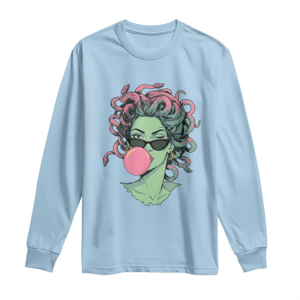 Winking Medusa In Sunglasses Blowing Bubble Gum Long Sleeve Shirt Funny Greek Mythology Pop Art