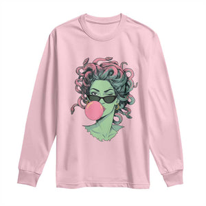 Winking Medusa In Sunglasses Blowing Bubble Gum Long Sleeve Shirt Funny Greek Mythology Pop Art