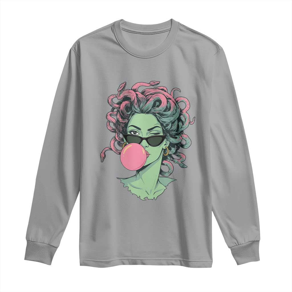 Winking Medusa In Sunglasses Blowing Bubble Gum Long Sleeve Shirt Funny Greek Mythology Pop Art