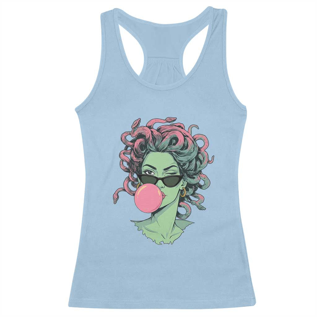 Winking Medusa In Sunglasses Blowing Bubble Gum Racerback Tank Top Funny Greek Mythology Pop Art