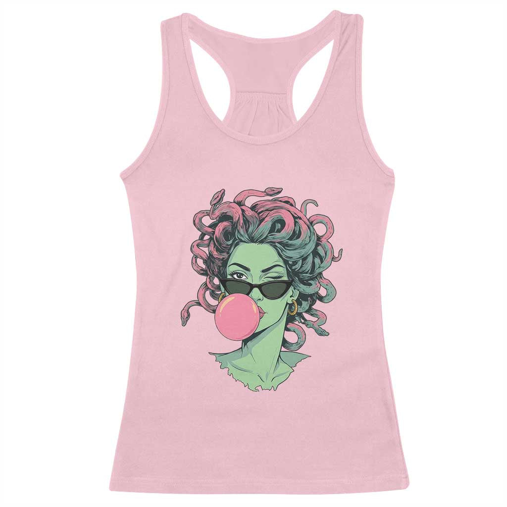 Winking Medusa In Sunglasses Blowing Bubble Gum Racerback Tank Top Funny Greek Mythology Pop Art