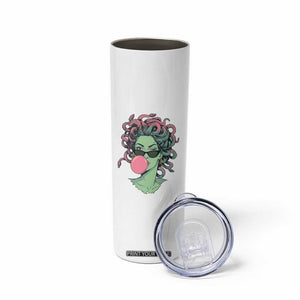 Winking Medusa In Sunglasses Blowing Bubble Gum Skinny Tumbler Funny Greek Mythology Pop Art