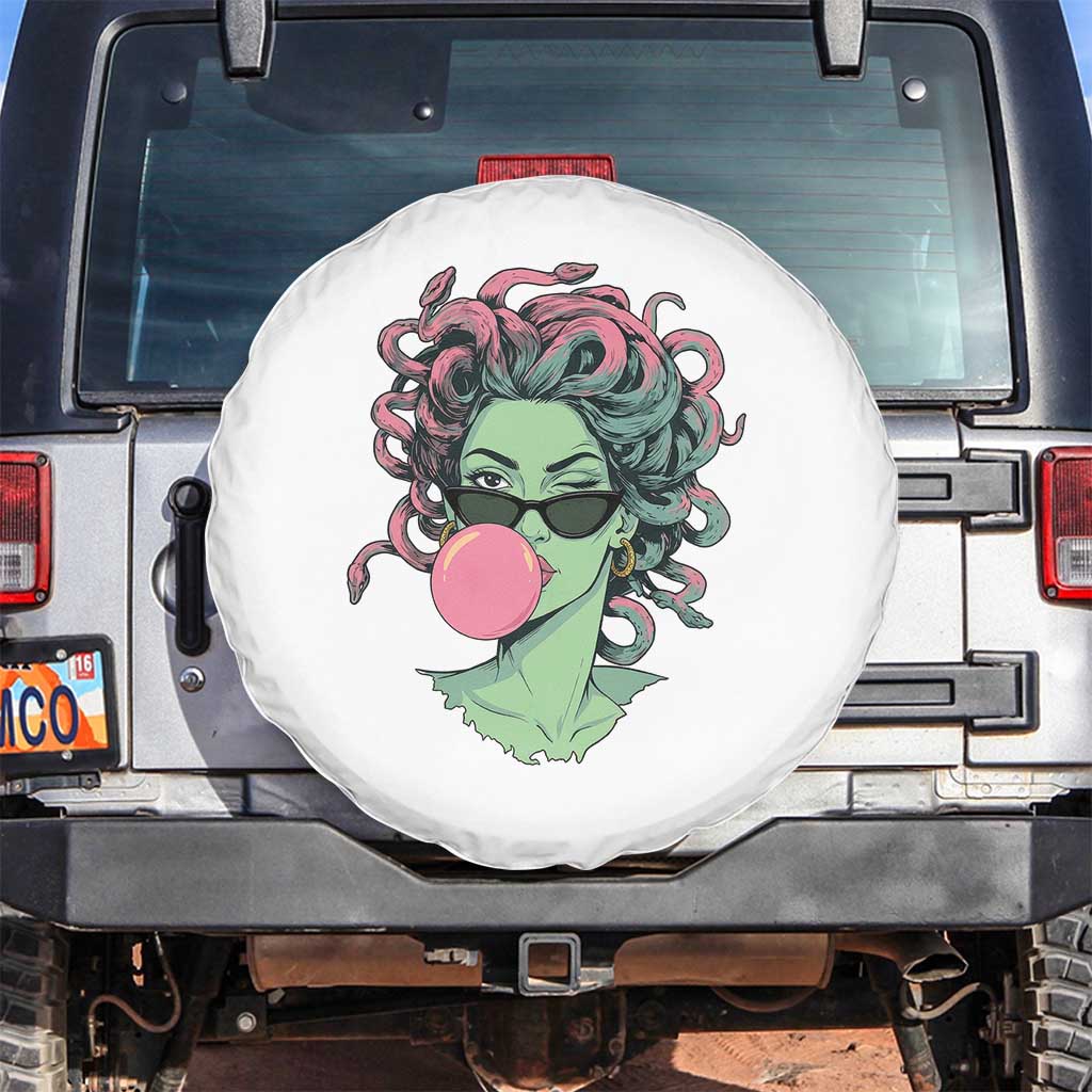 Winking Medusa In Sunglasses Blowing Bubble Gum Spare Tire Cover Funny Greek Mythology Pop Art TS12 No hole White Print Your Wear