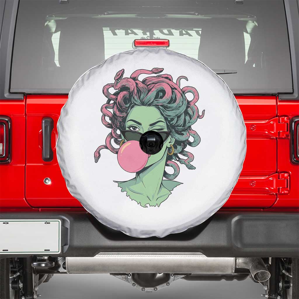 Winking Medusa In Sunglasses Blowing Bubble Gum Spare Tire Cover Funny Greek Mythology Pop Art