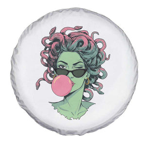 Winking Medusa In Sunglasses Blowing Bubble Gum Spare Tire Cover Funny Greek Mythology Pop Art