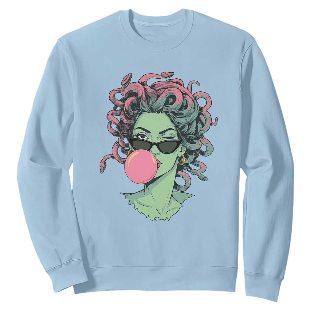 Winking Medusa In Sunglasses Blowing Bubble Gum Sweatshirt Funny Greek Mythology Pop Art