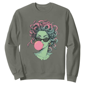 Winking Medusa In Sunglasses Blowing Bubble Gum Sweatshirt Funny Greek Mythology Pop Art
