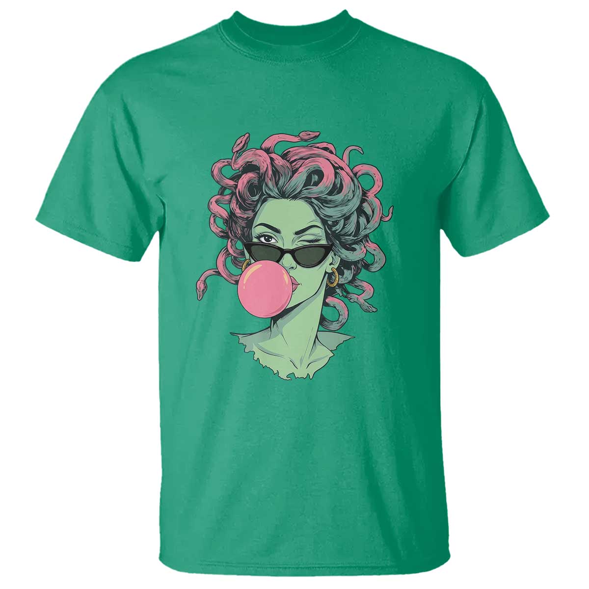Winking Medusa In Sunglasses Blowing Bubble Gum T Shirt Funny Greek Mythology Pop Art