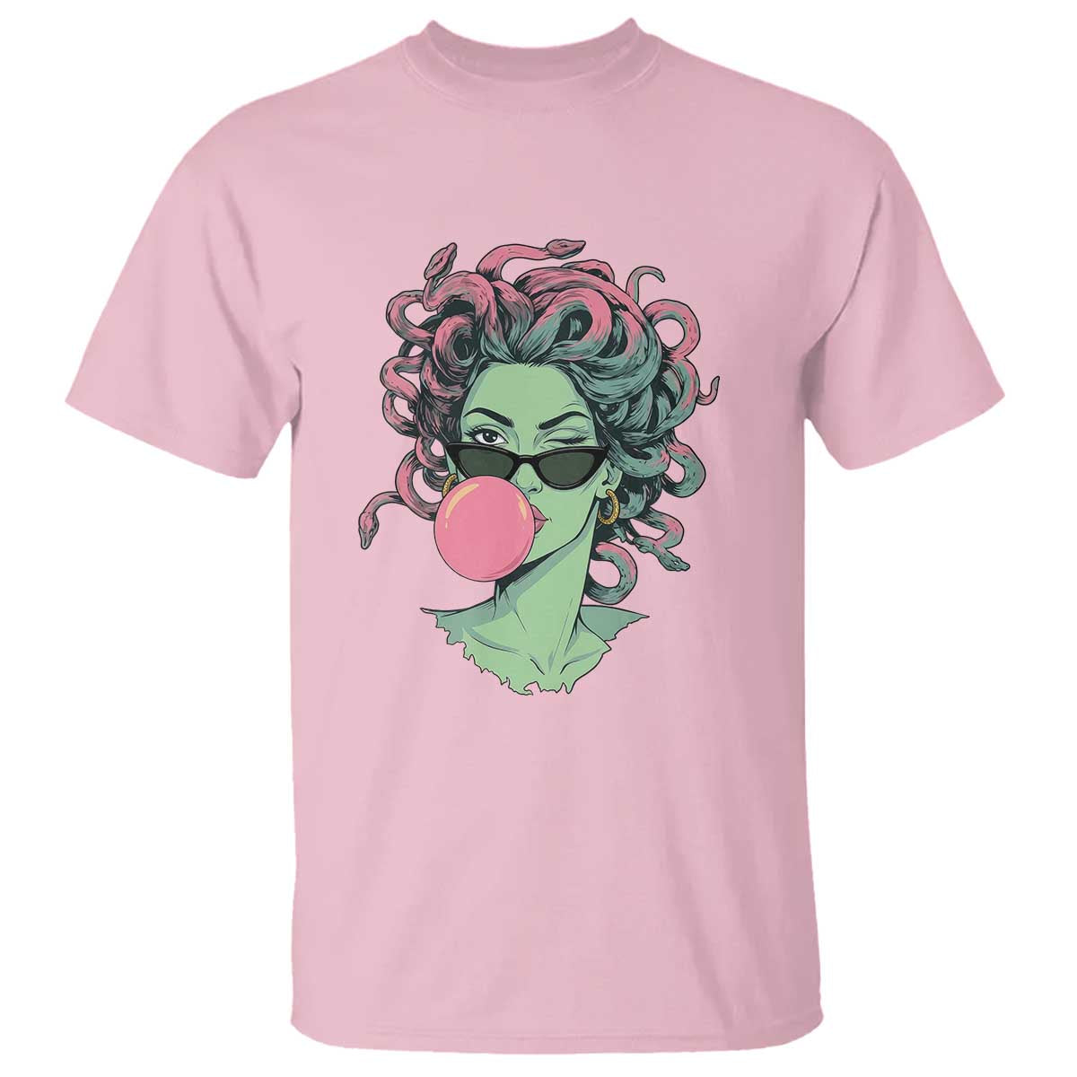 Winking Medusa In Sunglasses Blowing Bubble Gum T Shirt Funny Greek Mythology Pop Art