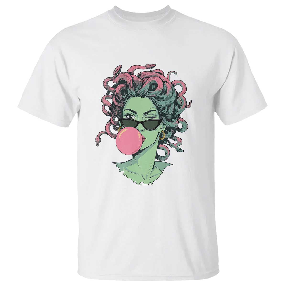 Winking Medusa In Sunglasses Blowing Bubble Gum T Shirt Funny Greek Mythology Pop Art