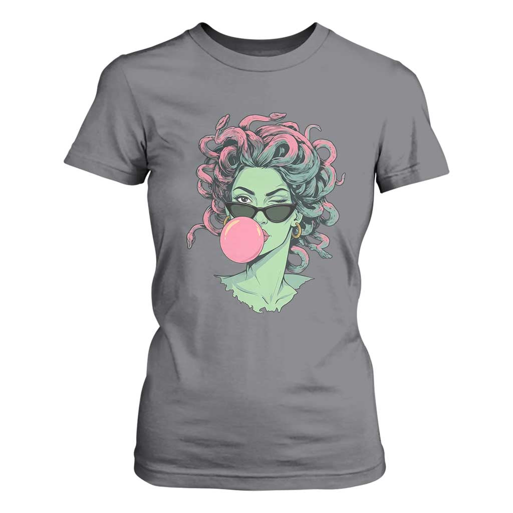Winking Medusa In Sunglasses Blowing Bubble Gum T Shirt For Women Funny Greek Mythology Pop Art