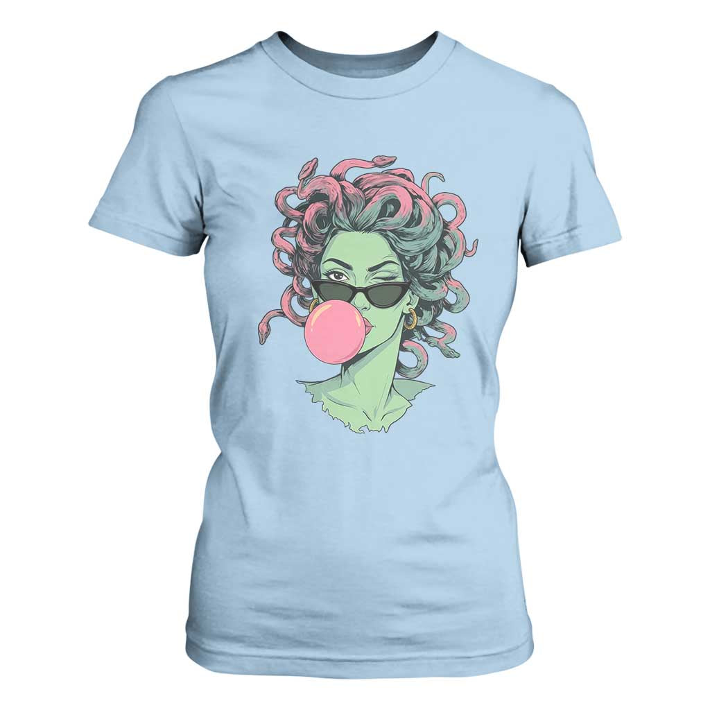 Winking Medusa In Sunglasses Blowing Bubble Gum T Shirt For Women Funny Greek Mythology Pop Art