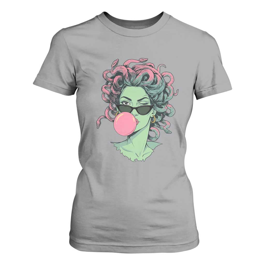 Winking Medusa In Sunglasses Blowing Bubble Gum T Shirt For Women Funny Greek Mythology Pop Art