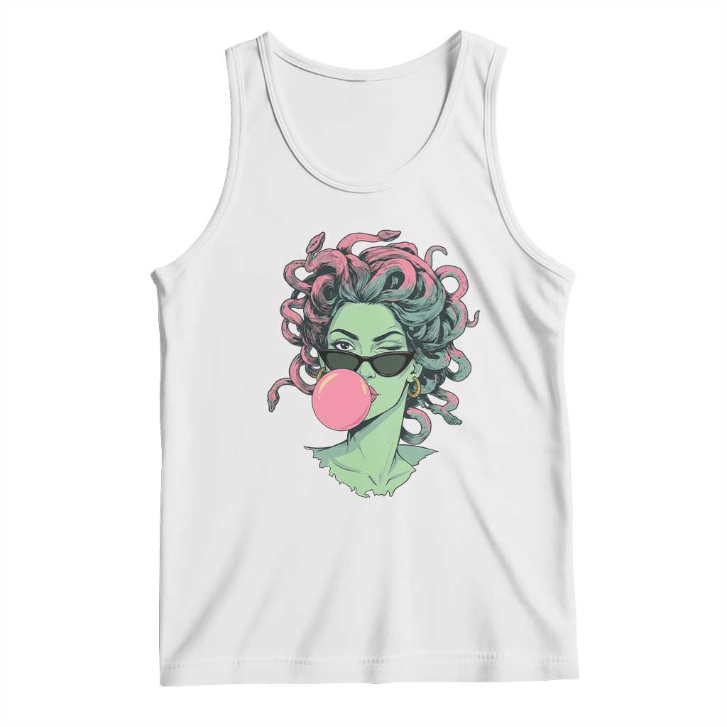 Winking Medusa In Sunglasses Blowing Bubble Gum Tank Top Funny Greek Mythology Pop Art TS12 White Print Your Wear