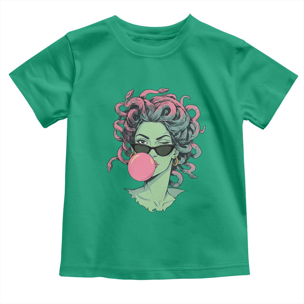 Winking Medusa In Sunglasses Blowing Bubble Gum Toddler T Shirt Funny Greek Mythology Pop Art