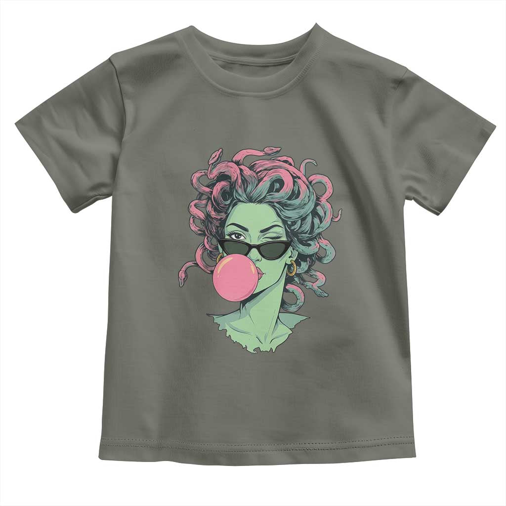 Winking Medusa In Sunglasses Blowing Bubble Gum Toddler T Shirt Funny Greek Mythology Pop Art