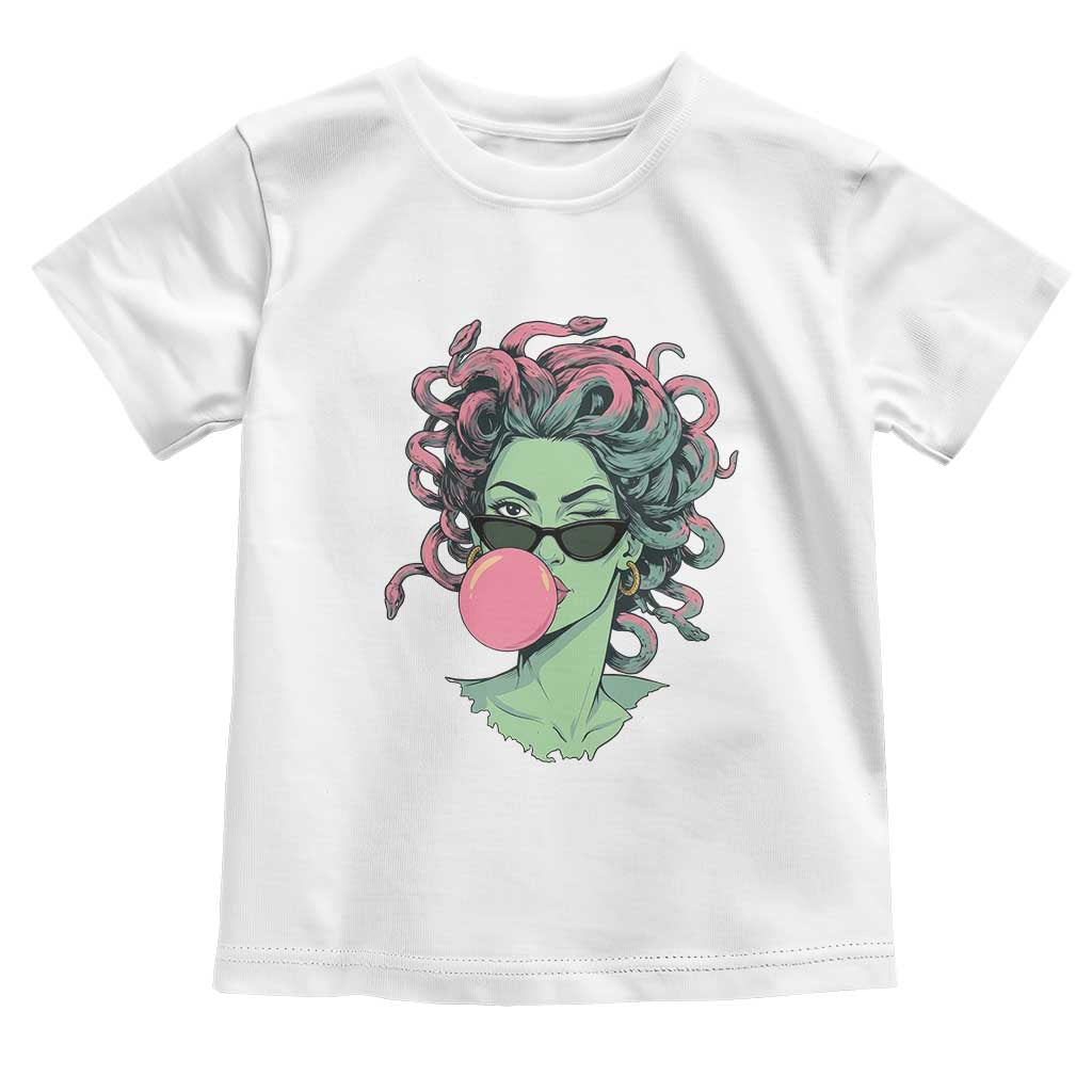 Winking Medusa In Sunglasses Blowing Bubble Gum Toddler T Shirt Funny Greek Mythology Pop Art TS12 White Print Your Wear